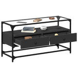 Tv Cabinet With Glass Top 98X35X51 Cm Engineered Wood