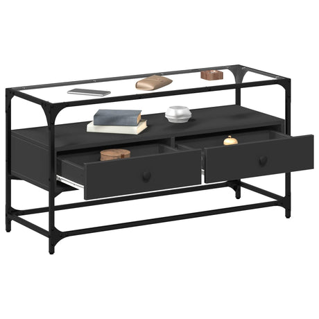 Tv Cabinet With Glass Top 98X35X51 Cm Engineered Wood