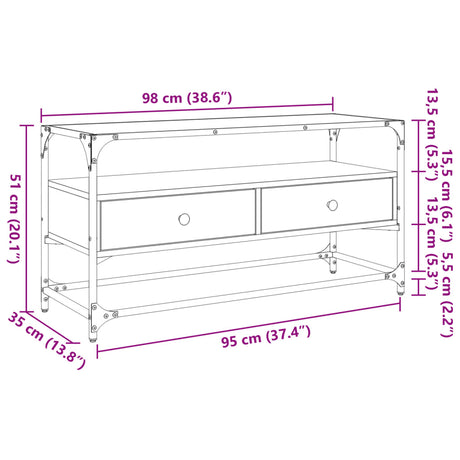 Tv Cabinet With Glass Top 98X35X51 Cm Engineered Wood