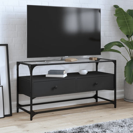 Tv Cabinet With Glass Top 98X35X51 Cm Engineered Wood