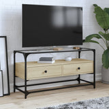Tv Cabinet With Glass Top 98X35X51 Cm Engineered Wood