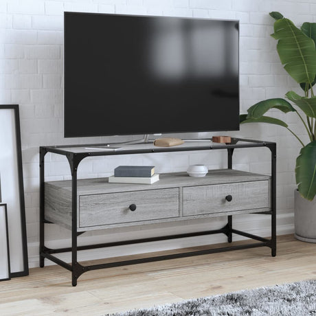 Tv Cabinet With Glass Top 98X35X51 Cm Engineered Wood