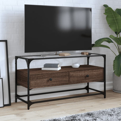 Tv Cabinet With Glass Top 98X35X51 Cm Engineered Wood