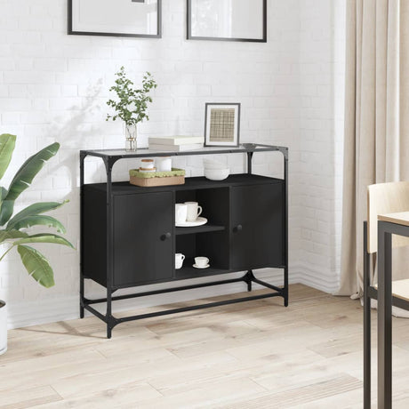 Sideboard With Glass Top 98X35X81 Cm Engineered Wood