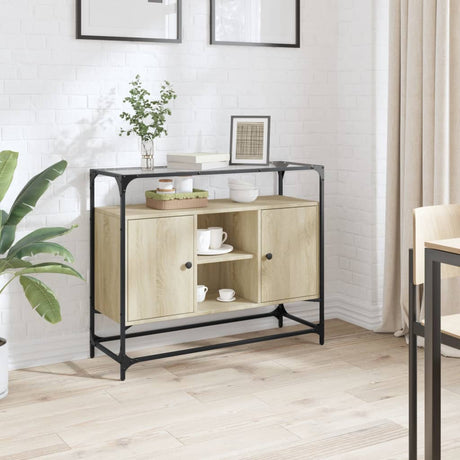 Sideboard With Glass Top 98X35X81 Cm Engineered Wood