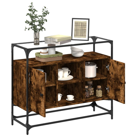 Sideboard With Glass Top 98X35X81 Cm Engineered Wood