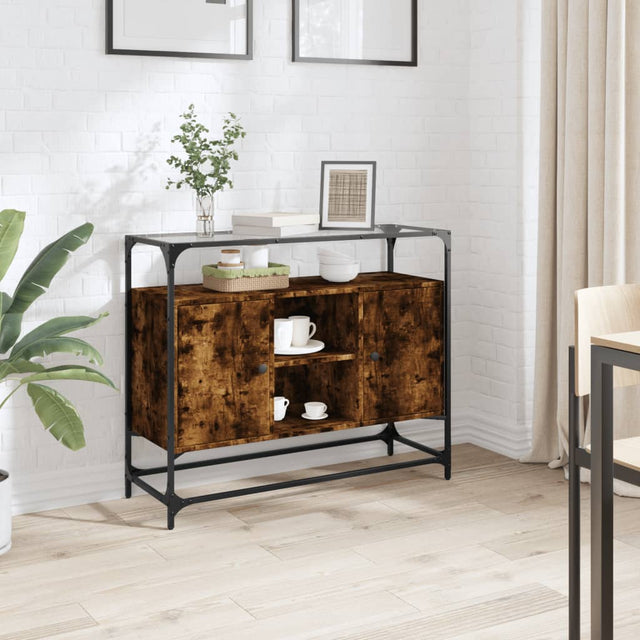 Sideboard With Glass Top 98X35X81 Cm Engineered Wood