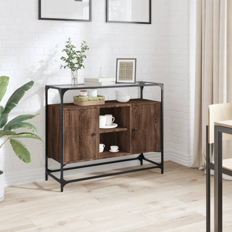 Sideboard With Glass Top 98X35X81 Cm Engineered Wood
