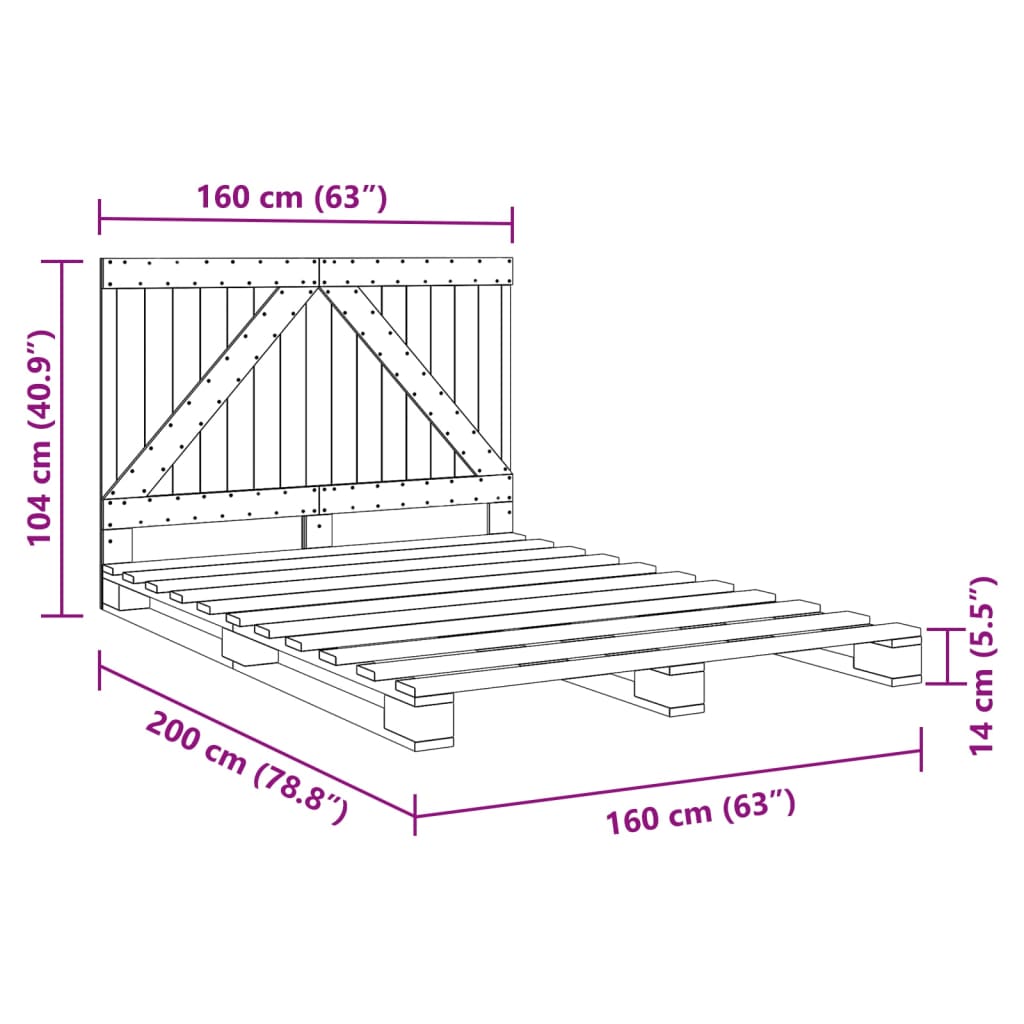Bed Frame without Mattress with Headboard 160x200 cm Solid Wood