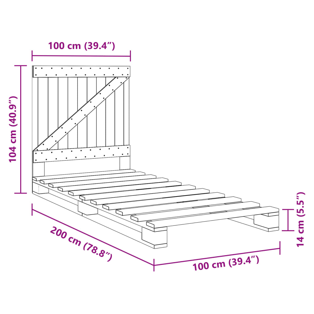 Bed Frame without Mattress  Grey 100x200 cm Solid Wood Pine