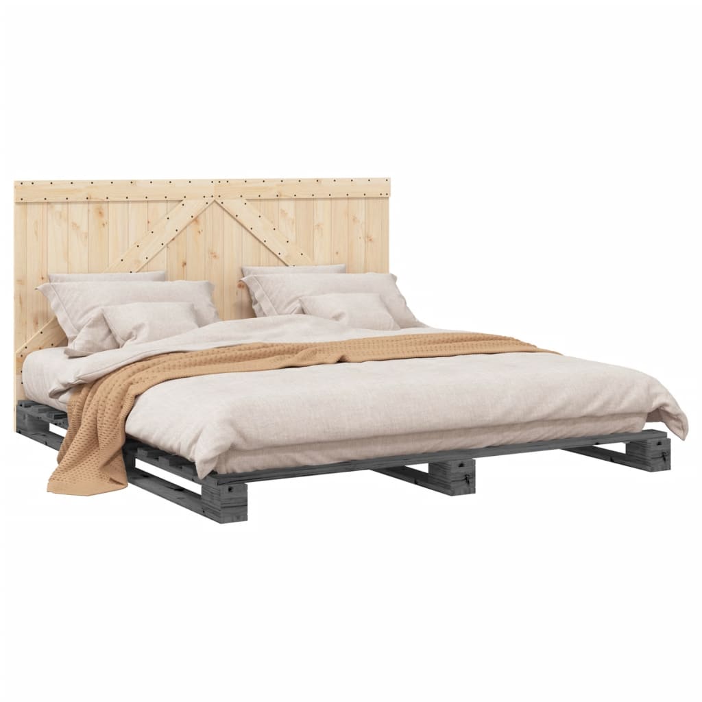 Bed Frame without Mattress  Grey 180x200 cm Super King Solid Wood Pine