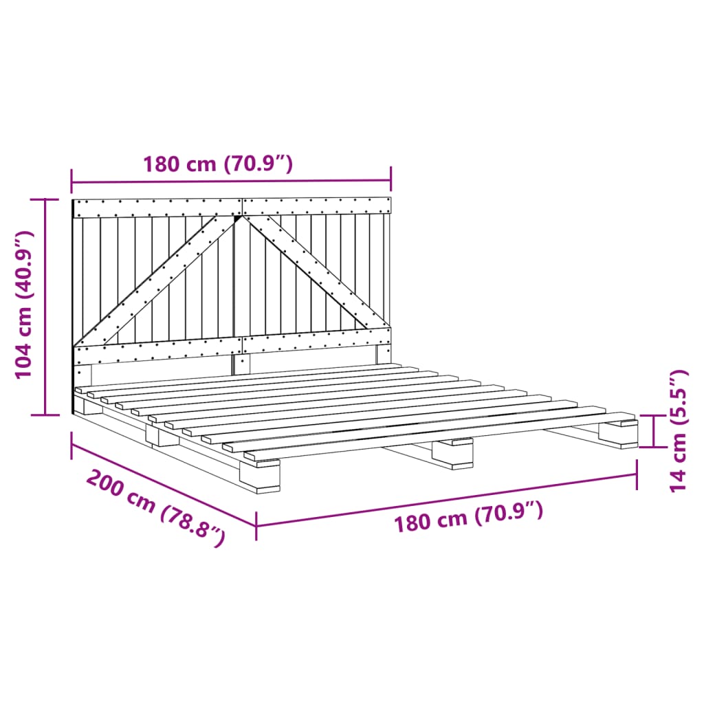 Bed Frame without Mattress  Grey 180x200 cm Super King Solid Wood Pine