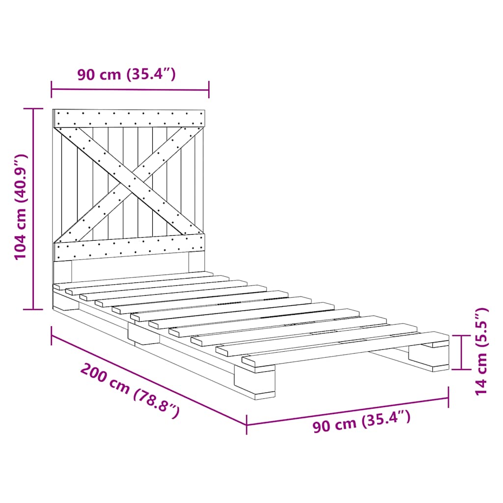 Bed Frame without Mattress with Headboard 90x200 cm Solid Wood