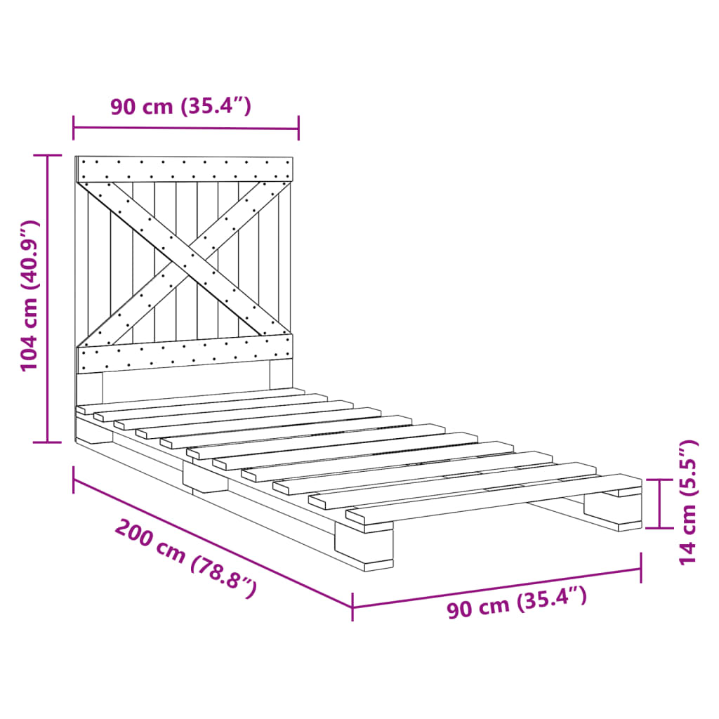 Bed Frame without Mattress  Grey 90x200 cm Solid Wood Pine