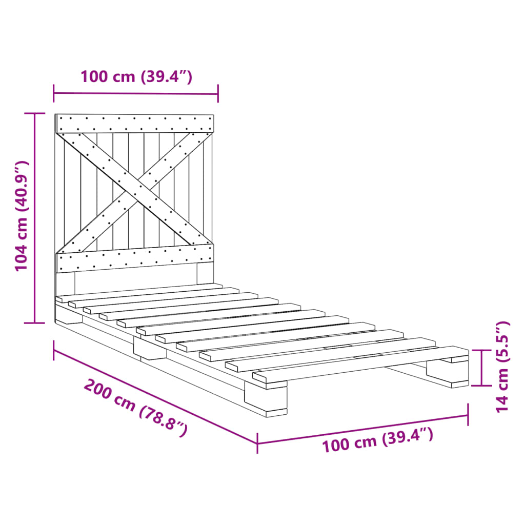Bed Frame without Mattress  Grey 100x200 cm Solid Wood Pine