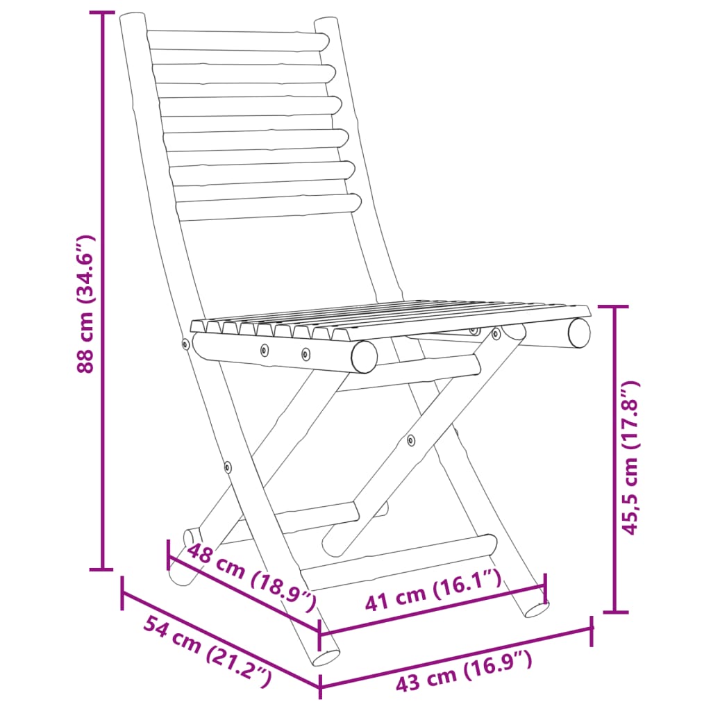 Folding Garden Chairs 2 Pcs 43X54X88 Cm Bamboo