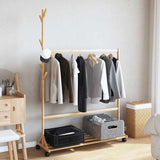 Clothes Rack With Hooks And Wheels 100X35X157 Cm Bamboo