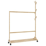Clothes Rack With Hooks And Wheels 100X35X157 Cm Bamboo