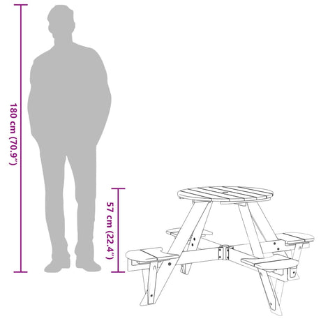 Picnic Table For 4 Kids With Umbrella Hole Round Solid Wood Fir