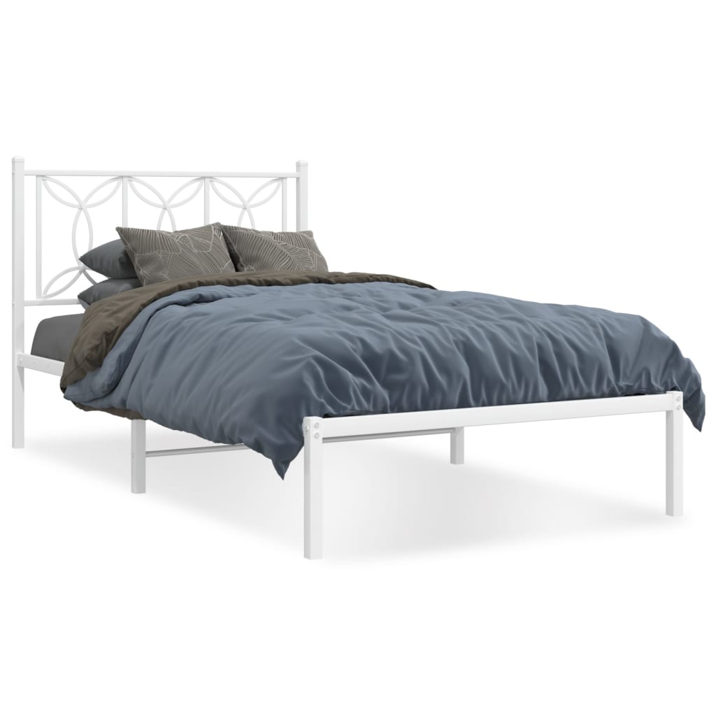 Metal Bed Frame without Mattress with Headboard White 100x200cm