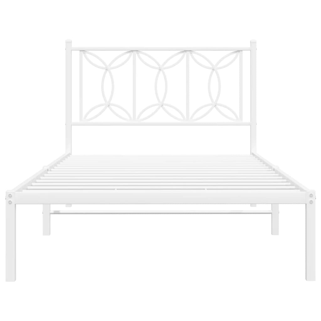 Metal Bed Frame without Mattress with Headboard White 100x200cm