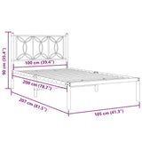 Metal Bed Frame without Mattress with Headboard White 100x200cm