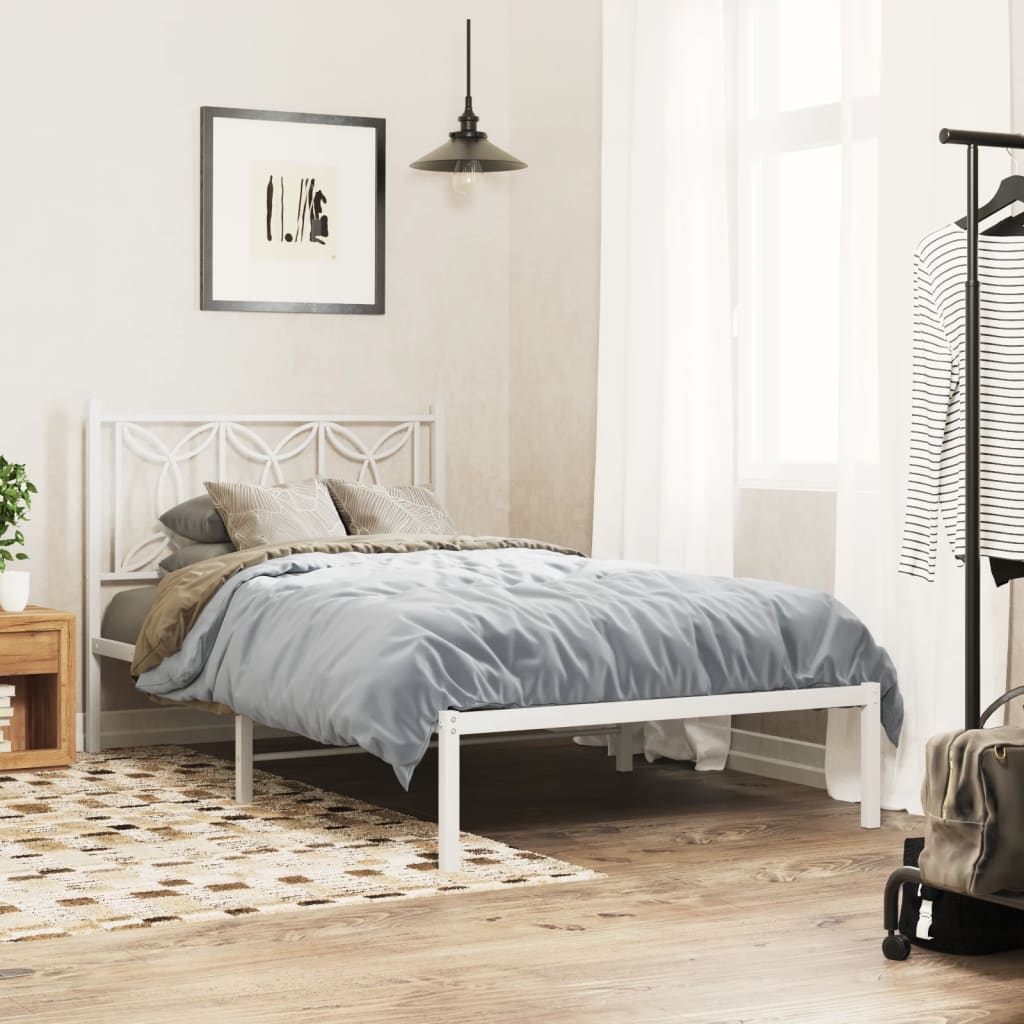 Metal Bed Frame without Mattress with Headboard White 100x200cm