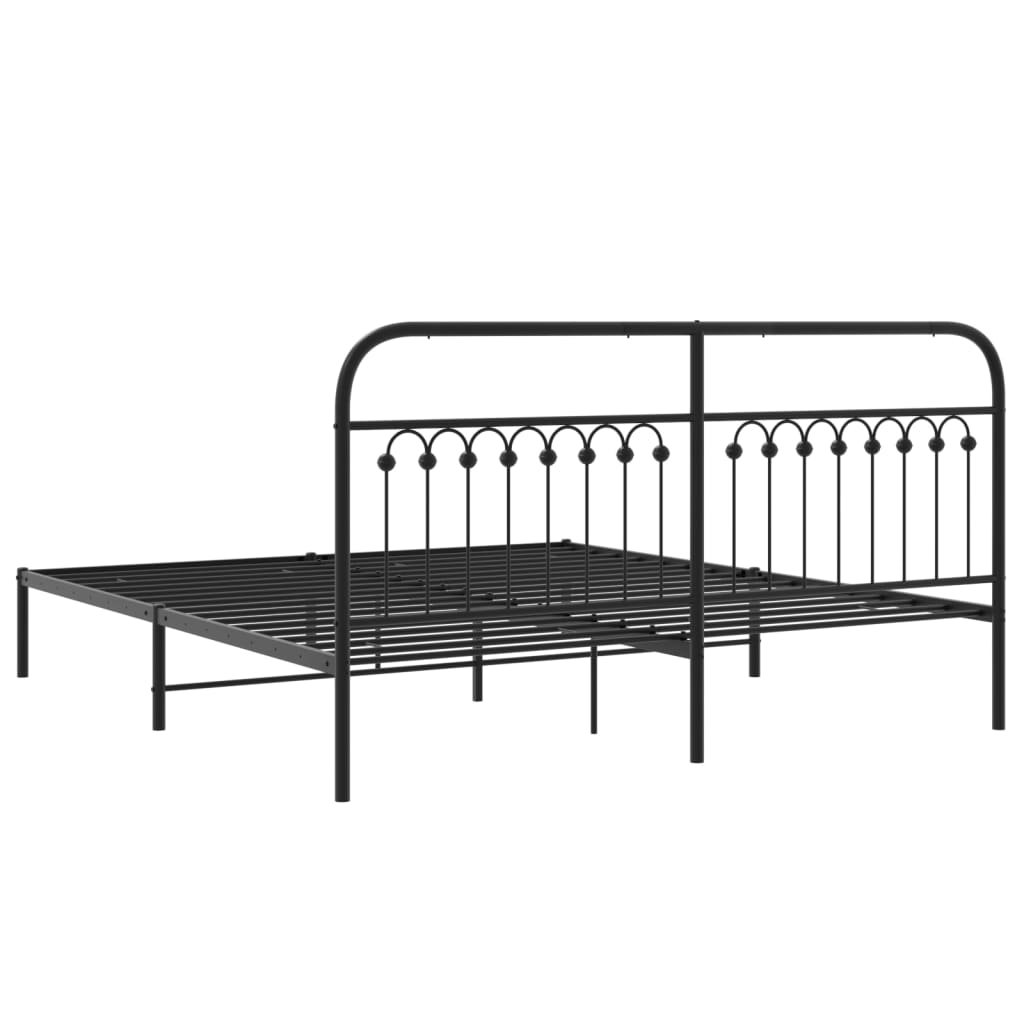 Metal Bed Frame without Mattress with Headboard Black 183x203cm