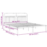 Metal Bed Frame without Mattress with Headboard Black 183x203cm