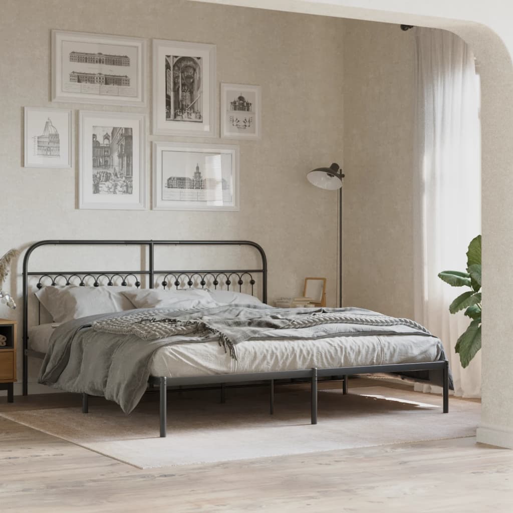 Metal Bed Frame without Mattress with Headboard Black 183x203cm