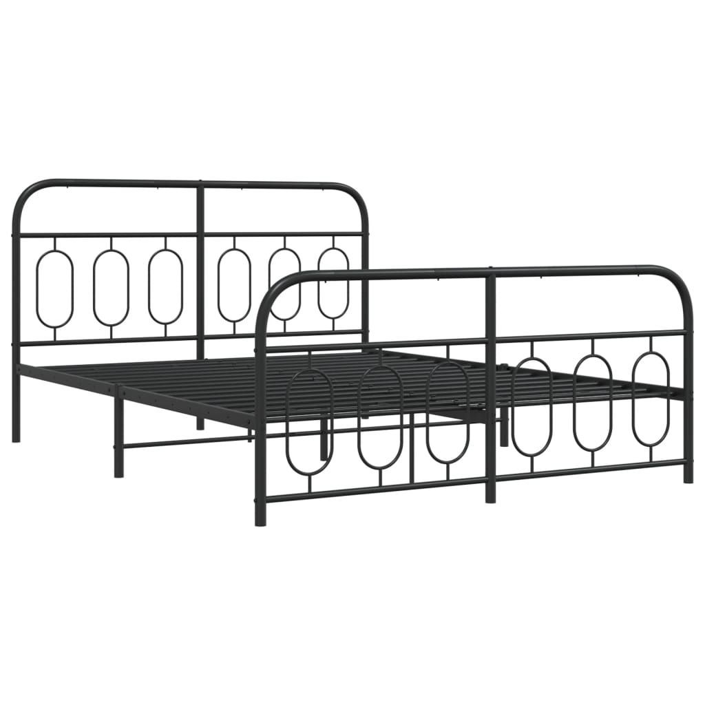 Metal Bed Frame without Mattress with Footboard Black 150x200cm