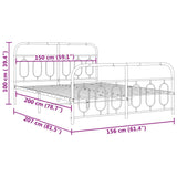 Metal Bed Frame without Mattress with Footboard Black 150x200cm