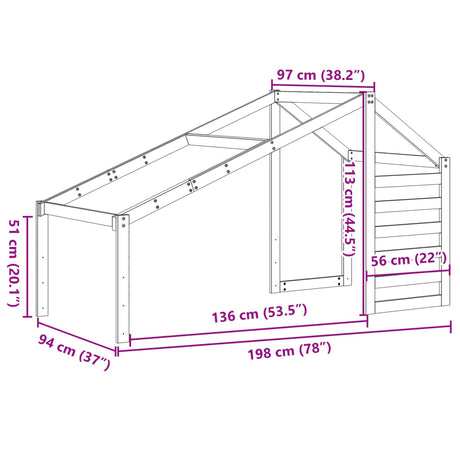 Kids' Bed Roof Solid Wood Pine