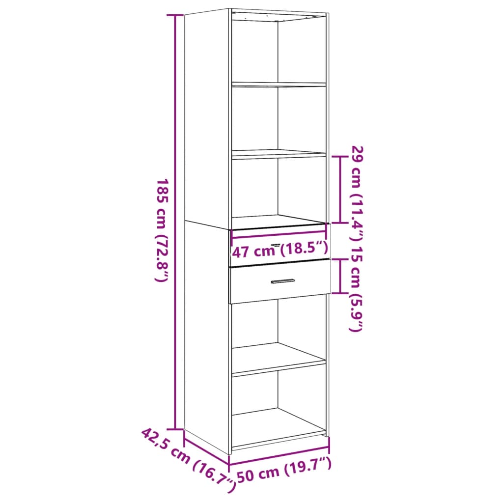 Highboard 50X42.5X185 Cm Engineered Wood