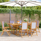 7 Piece Garden Dining Set White Fabric And Solid Wood