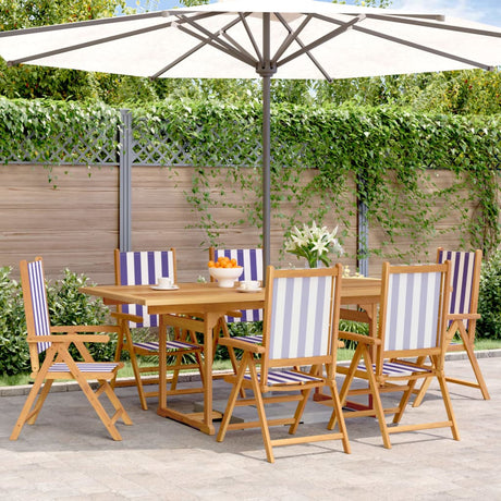 7 Piece Garden Dining Set White Fabric And Solid Wood