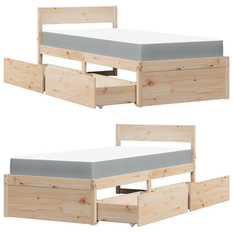 Bed With Drawers And Mattress Solid Wood Pine