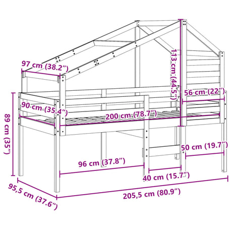 High Sleeper Bed Without Mattress Solid Wood Pine