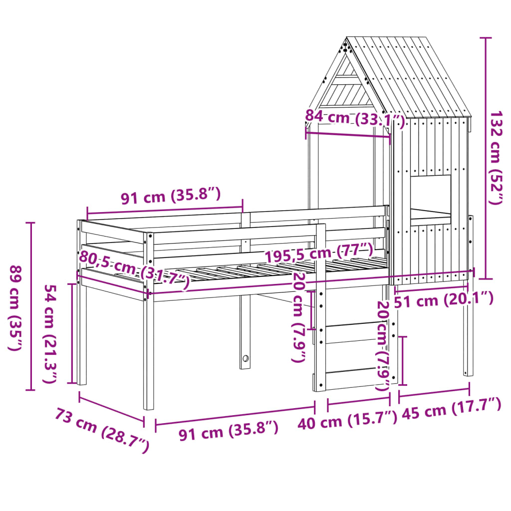 High Sleeper Bed Without Mattress Small Single Solid Wood Pine