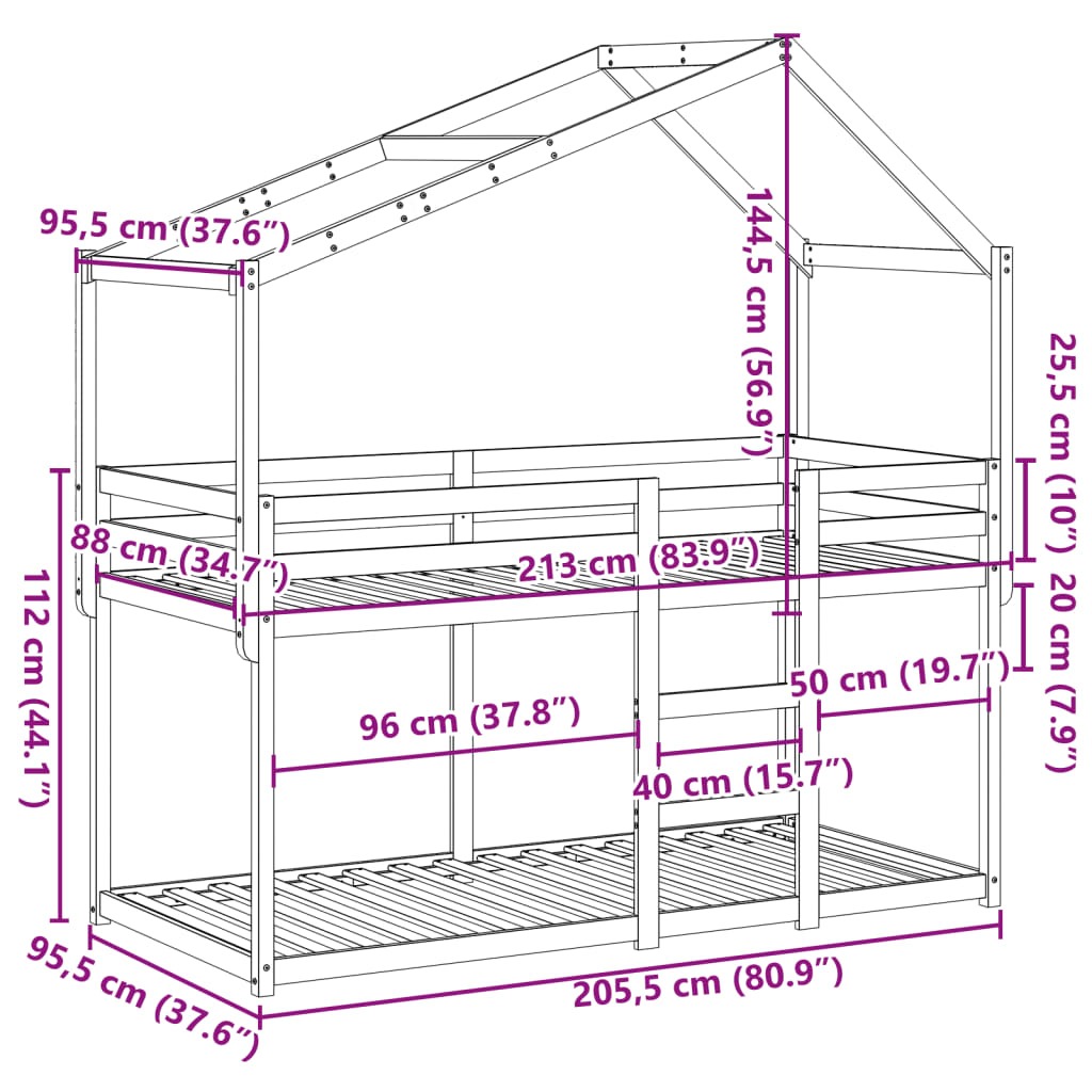 Bunk Bed Without Mattress Solid Wood Pine