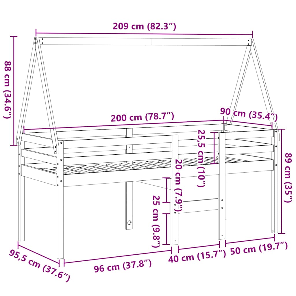 High Sleeper Bed Without Mattress Solid Wood Pine