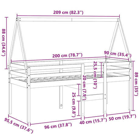 High Sleeper Bed Without Mattress Solid Wood Pine