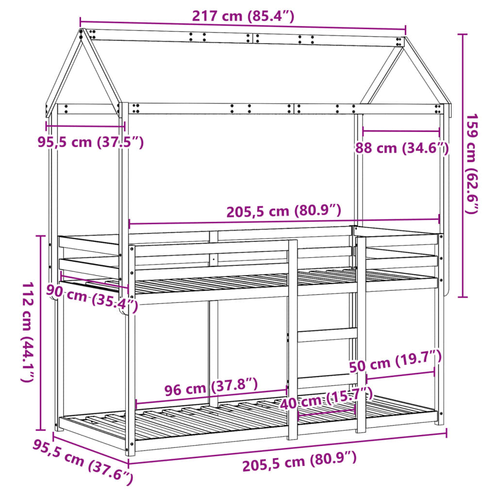 Bunk Bed Without Mattress Solid Wood Pine