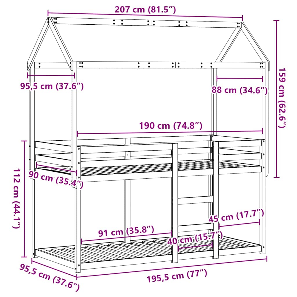 Bunk Bed Without Mattress Single Solid Wood Pine