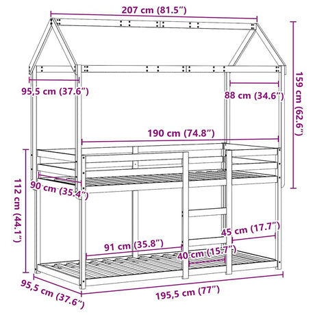 Bunk Bed Without Mattress Single Solid Wood Pine