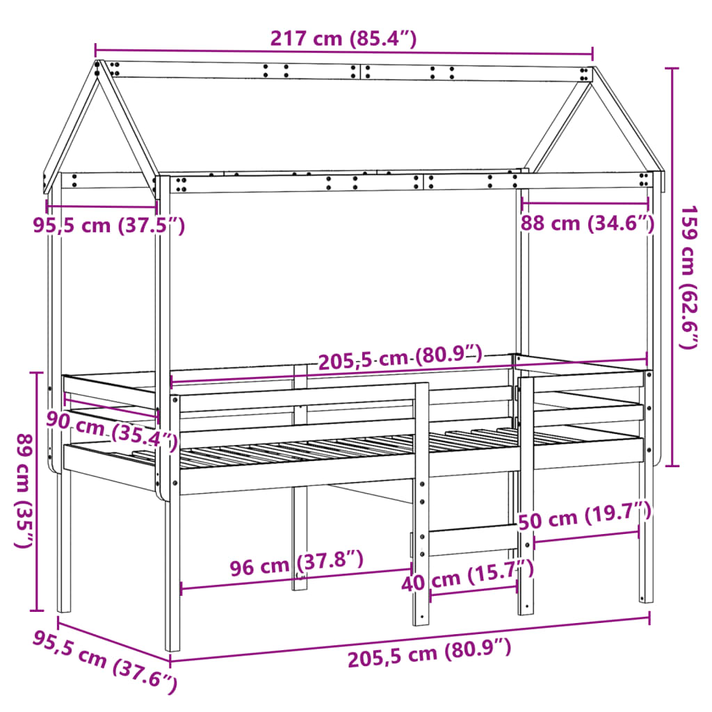 High Sleeper Bed Without Mattress Solid Wood Pine