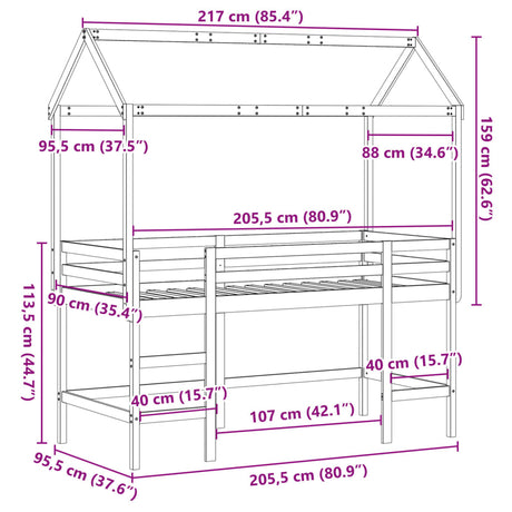 Loft Bed With Ladder And Roof Without Mattress