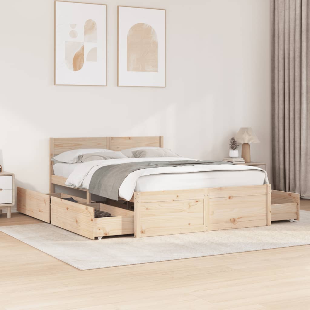 Bed Frame without Mattress 135x190 cm Double Solid Wood Pine