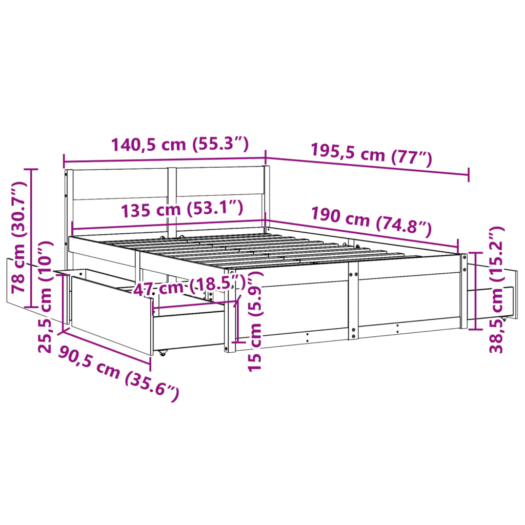 Bed Frame without Mattress 135x190 cm Double Solid Wood Pine