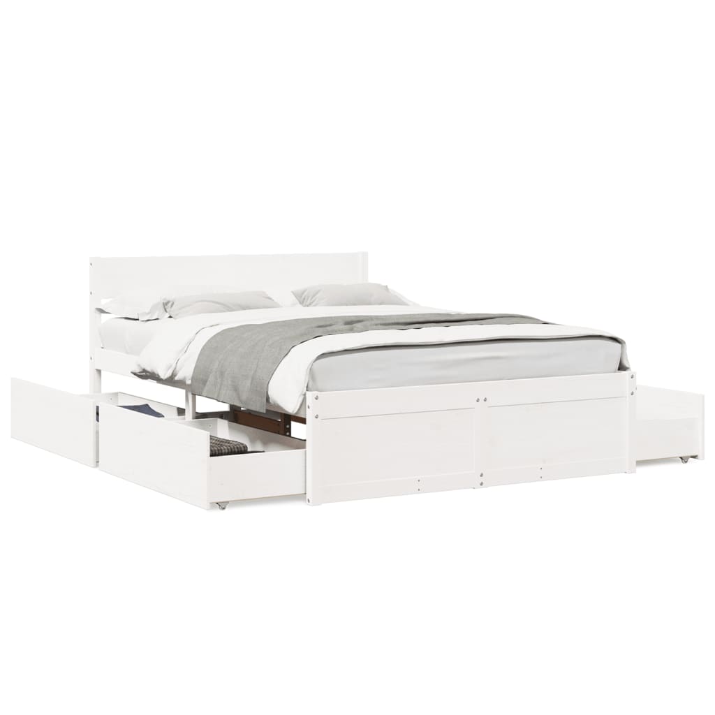 Bed Frame without Mattress White 135x190 cm Double Solid Wood Pine